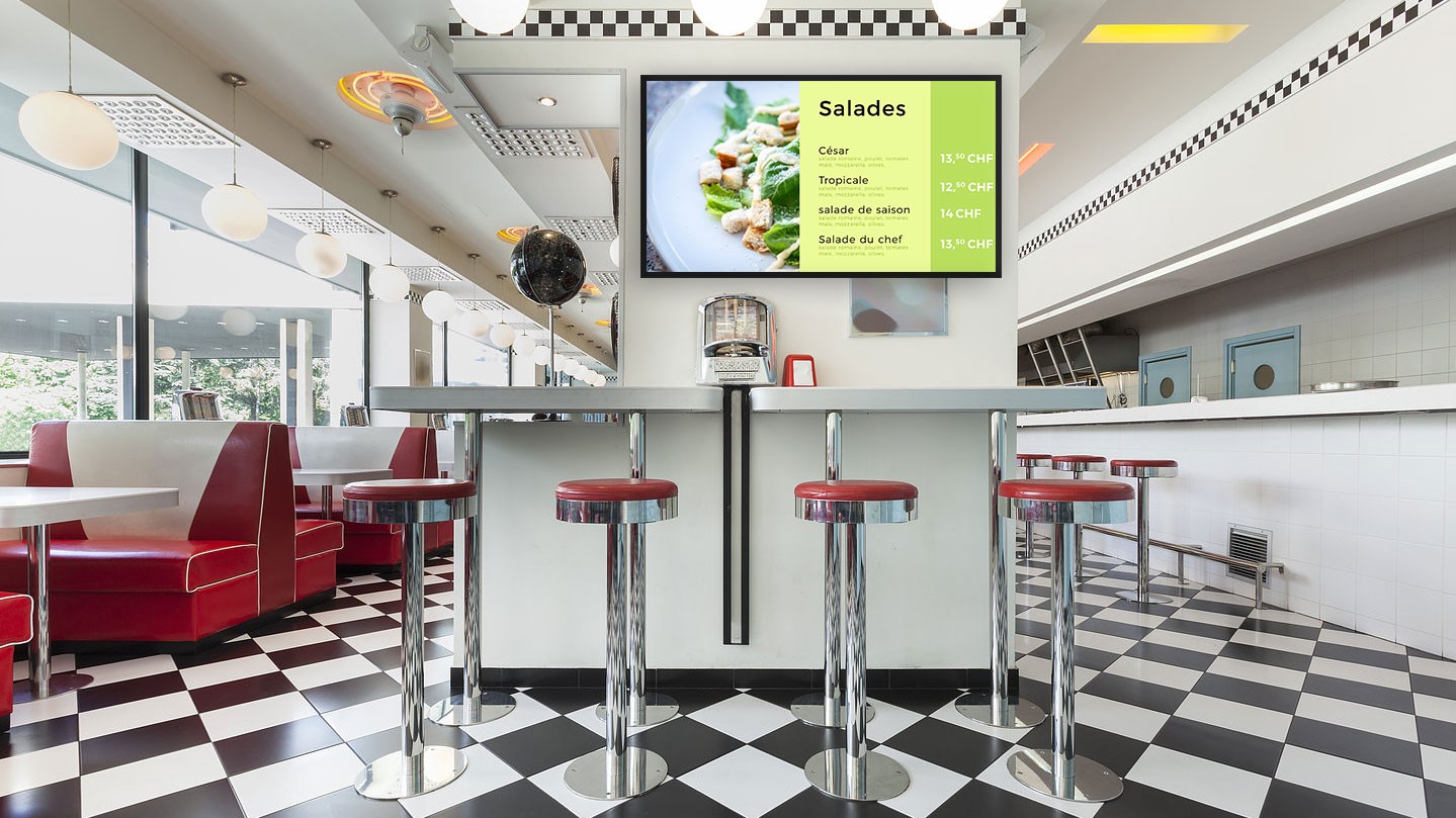 Image d'exemple d'un écran dynamique pour les restaurants, bars & take-away
